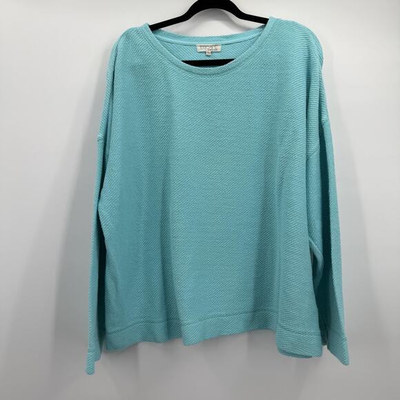 Escape by Habitat Sweater Womens Large Aqua Textured Knit Crewneck Pullover - Picture 1 of 9
